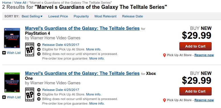 Klik pro zvětšení (Guardians of the Galaxy od Telltale má dátum)