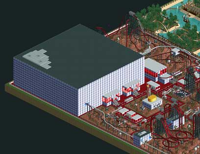 Klik pro zvětšení (10 rokov zdokonaľoval svoj park v hre Rollercoaster Tycoon 2)