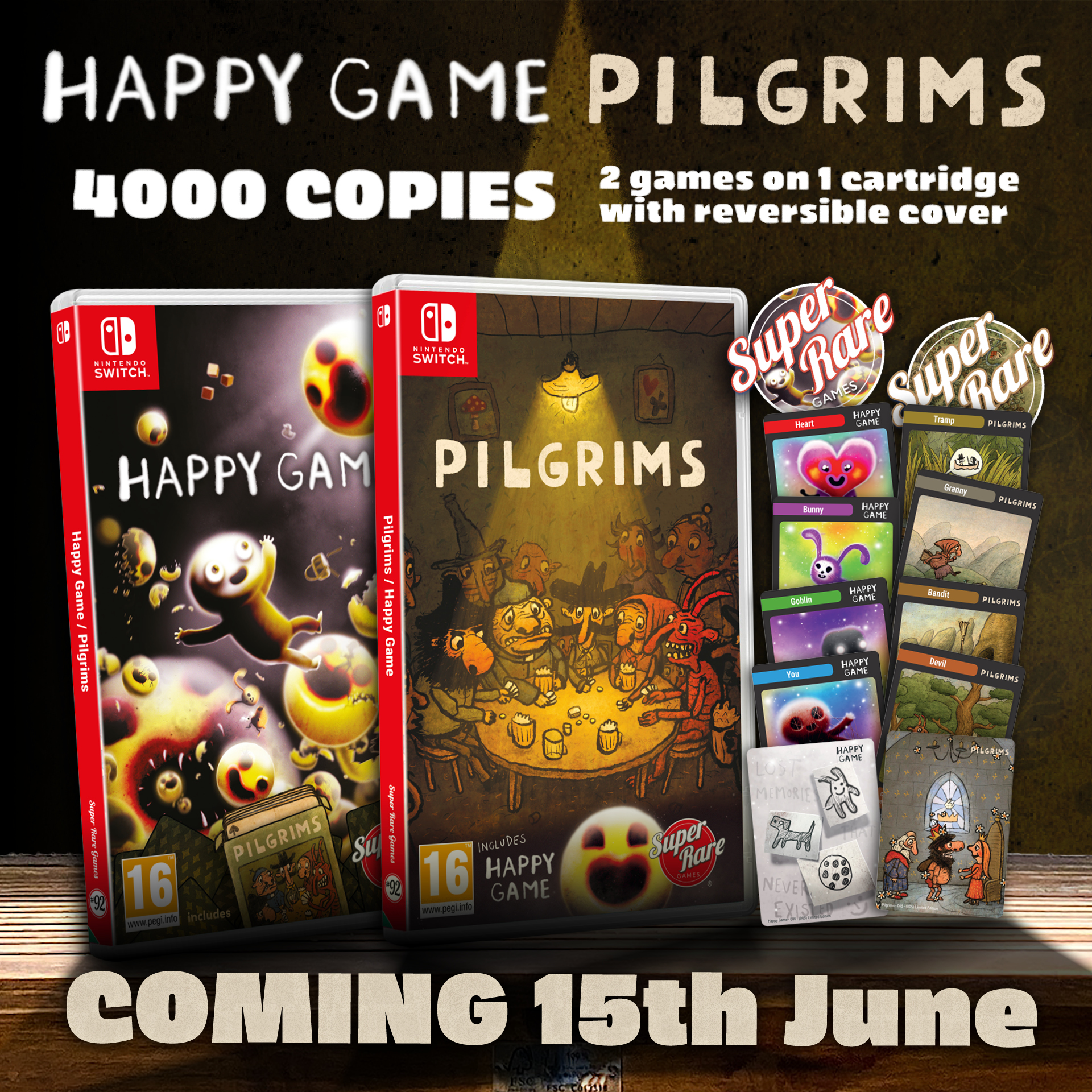 Klik pro zvětšení (Happy Game a Pilgrims vychází 15. června v limitované edici na Switch )